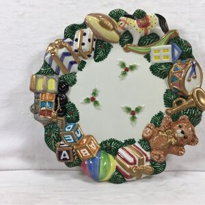 Fitz & Floyd Christmas Canape Plate Toyland for Appetizers or Candy Dish Wreath